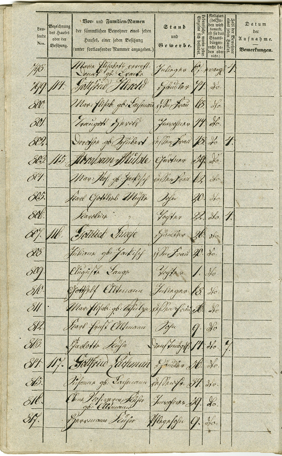 Waldau Einwohnerverzeichnis 1843 Seite 046