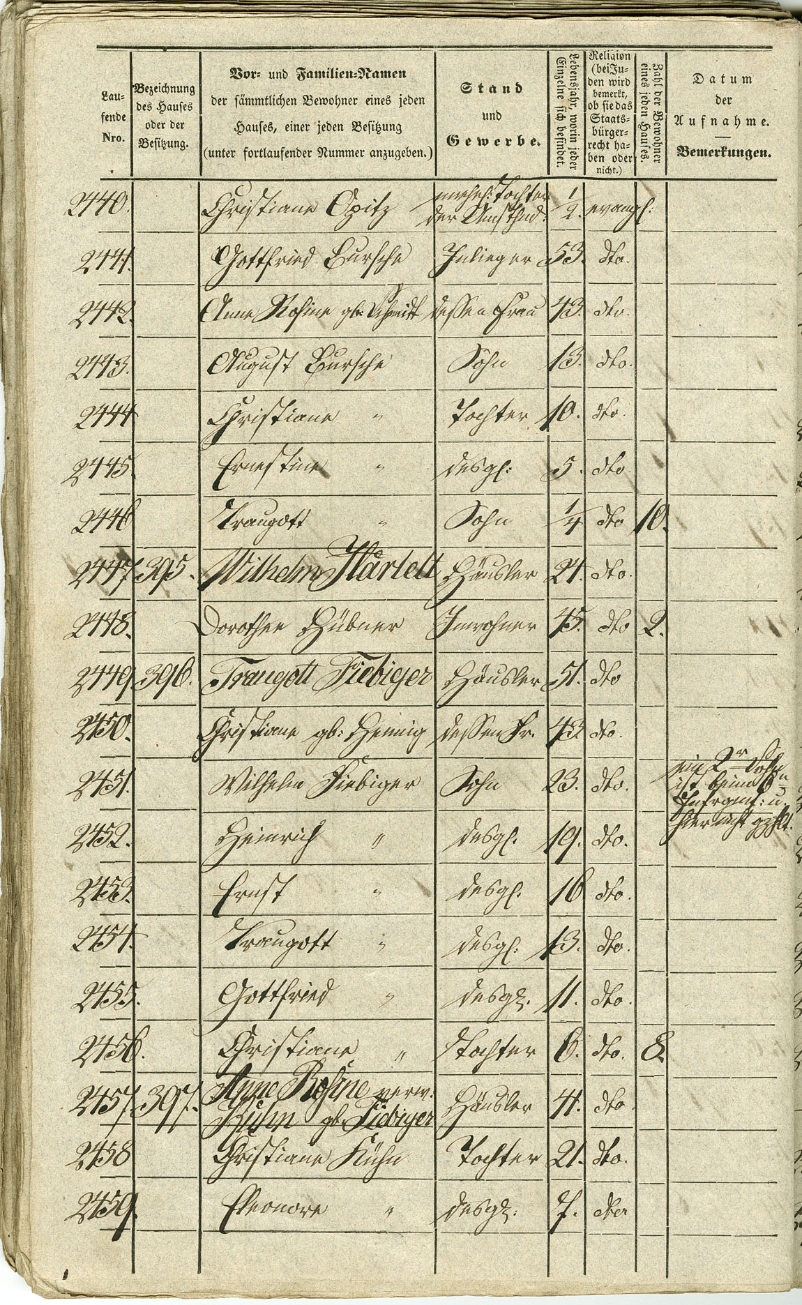 Waldau Einwohnerverzeichnis 1843 Seite 136