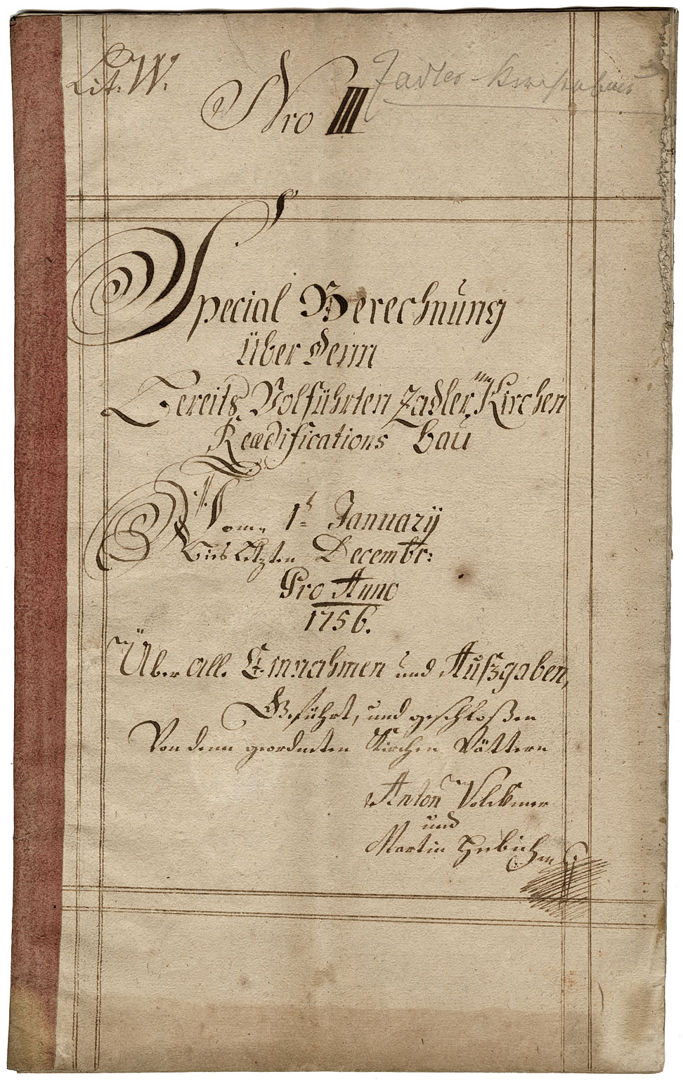 Zadel-Kirchenbaurechnungsbuch 1756 Titel