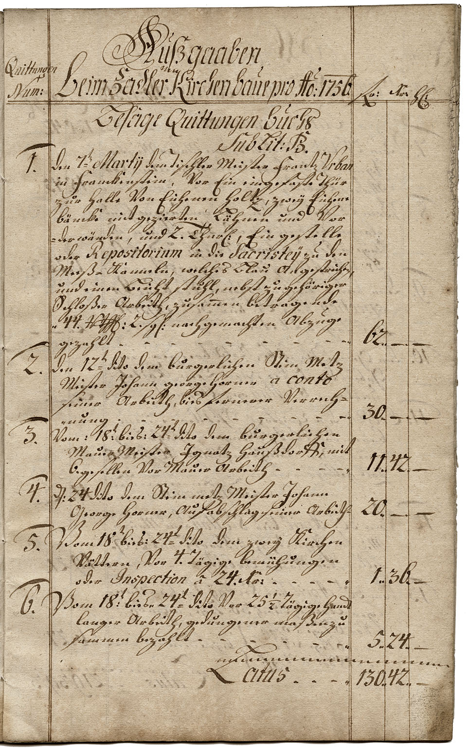 Zadel-Kirchenbaurechnungsbuch 1756 Seite 3