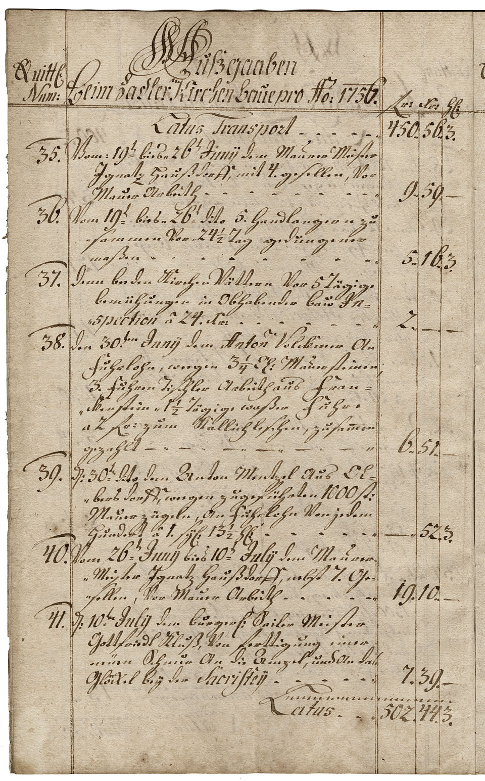 Zadel-Kirchenbaurechnungsbuch 1756 Seite 8