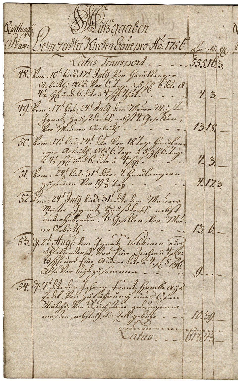 Zadel-Kirchenbaurechnungsbuch 1756 Seite 10