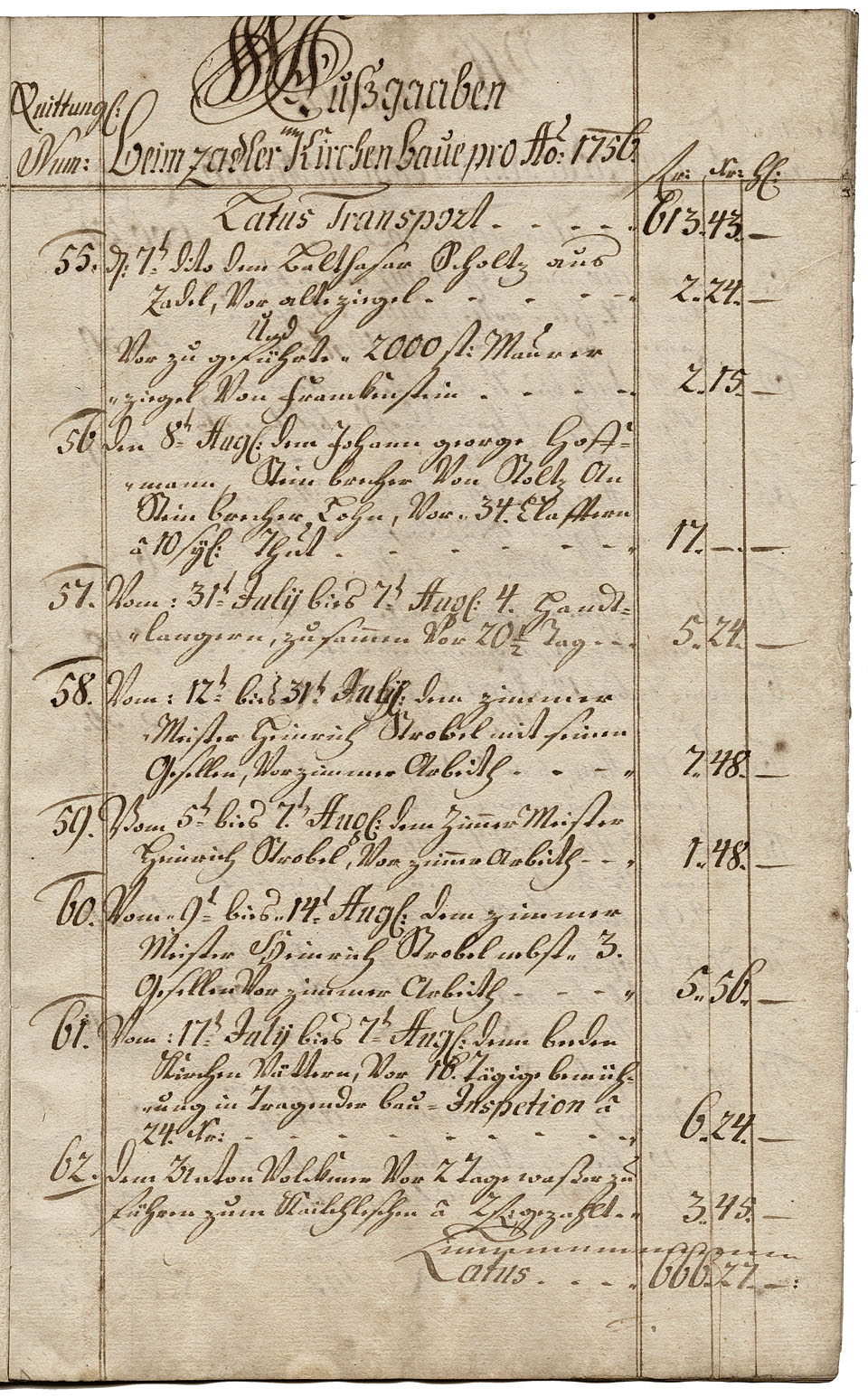 Zadel-Kirchenbaurechnungsbuch 1756 Seite 11