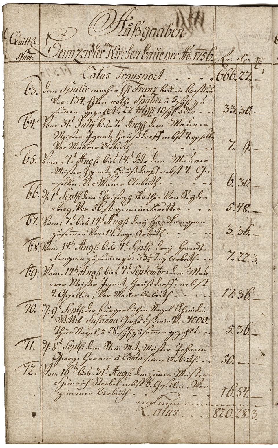 Zadel-Kirchenbaurechnungsbuch 1756 Seite 12