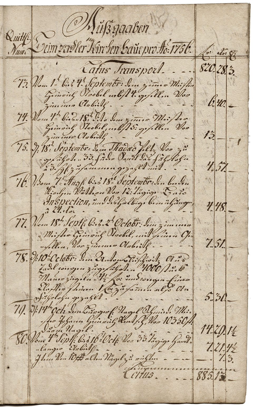 Zadel-Kirchenbaurechnungsbuch 1756 Seite 13