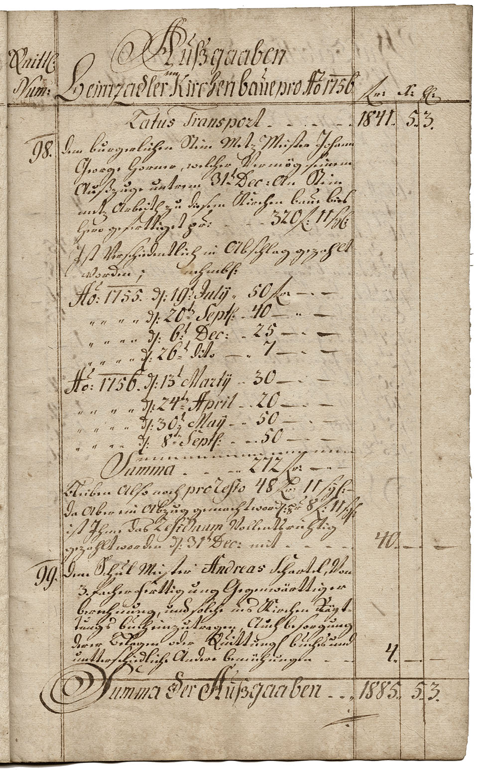 Zadel-Kirchenbaurechnungsbuch 1756 Seite 17