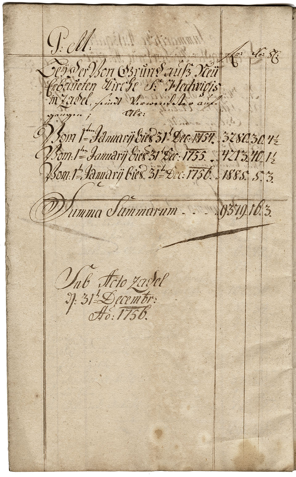 Zadel-Kirchenbaurechnungsbuch 1756 Seite 22